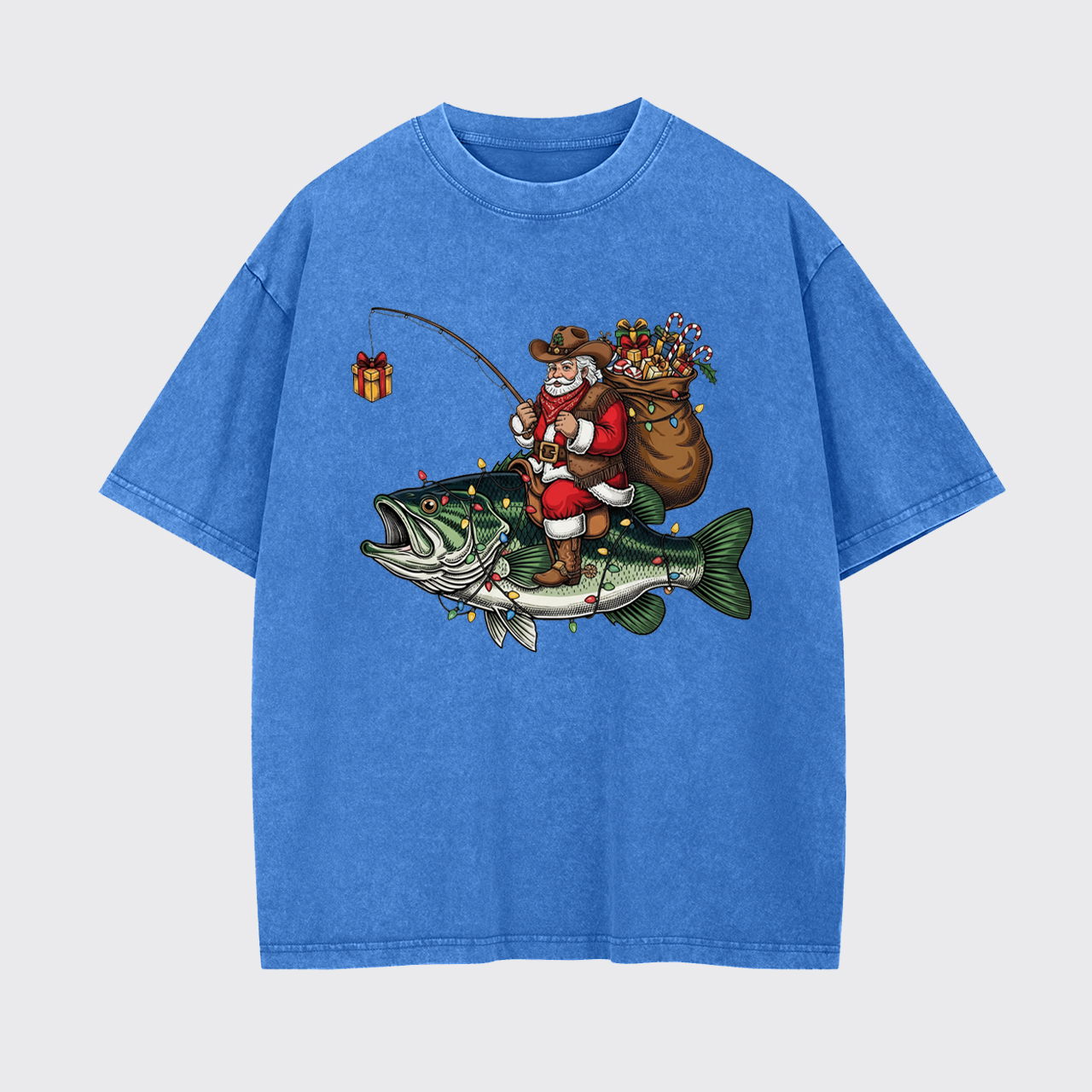 Fishing Santa Christmas Bass Fish Garment-dye Tees