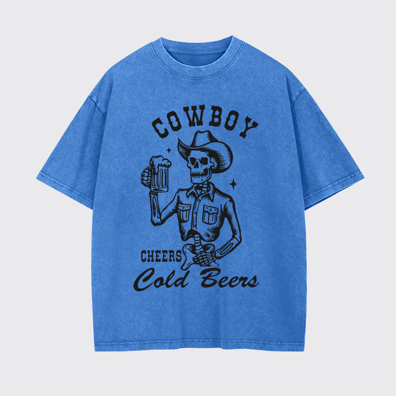 Funny Cowboy Skeleton with Beer Garment-dye Tees