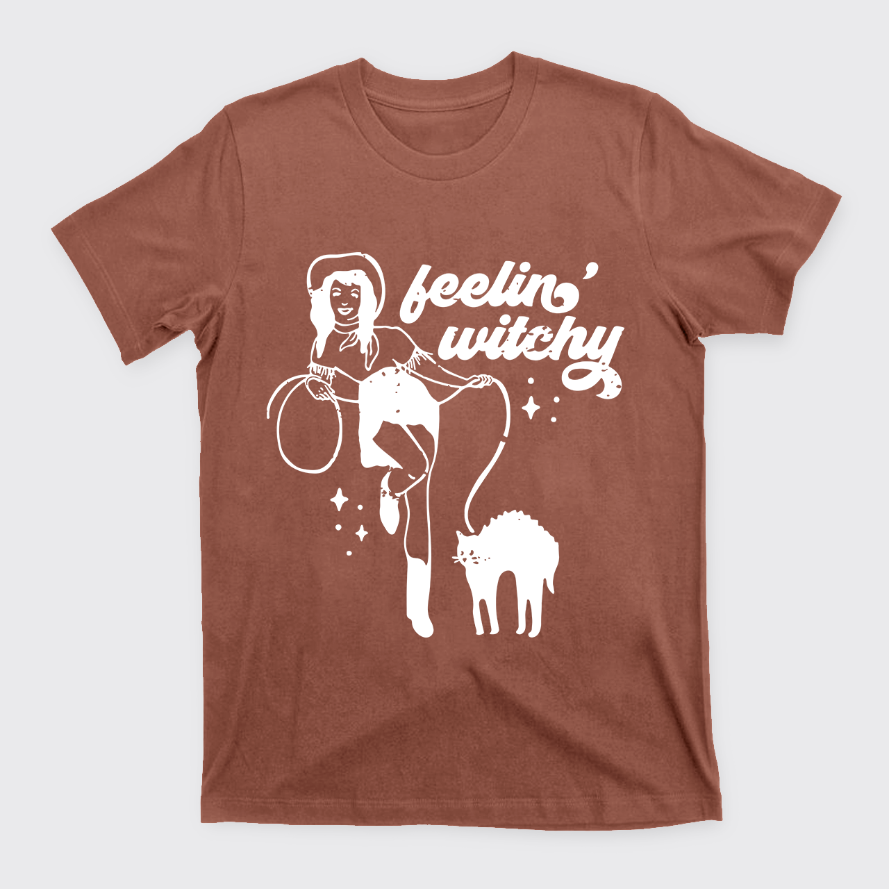 Feeling Witchy Cowgirl Cat Halloween T-Shirts