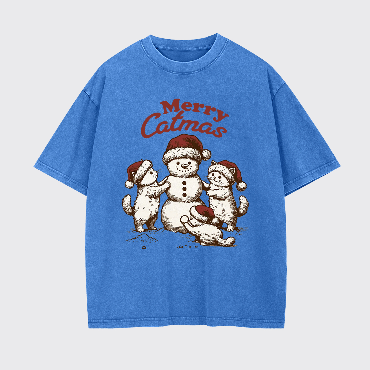 Merry Christmas Santa Snowman Cat Garment-dye Tees
