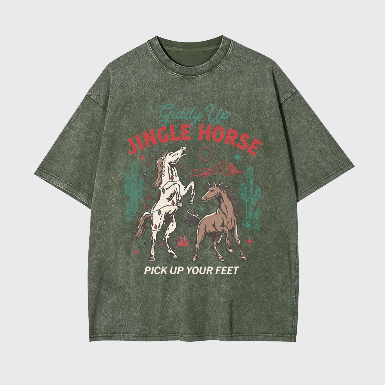 Giddy Up Jingle Horse Christmas Garment-dye Tees