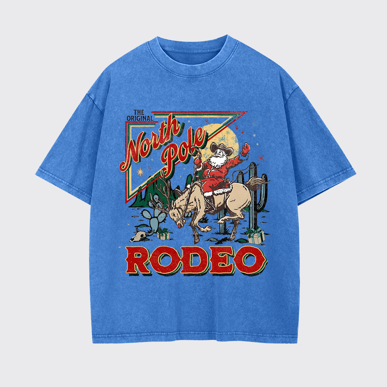 Retro North Pole Rodeo Cowboy Santa Christmas Garment-dye Tees