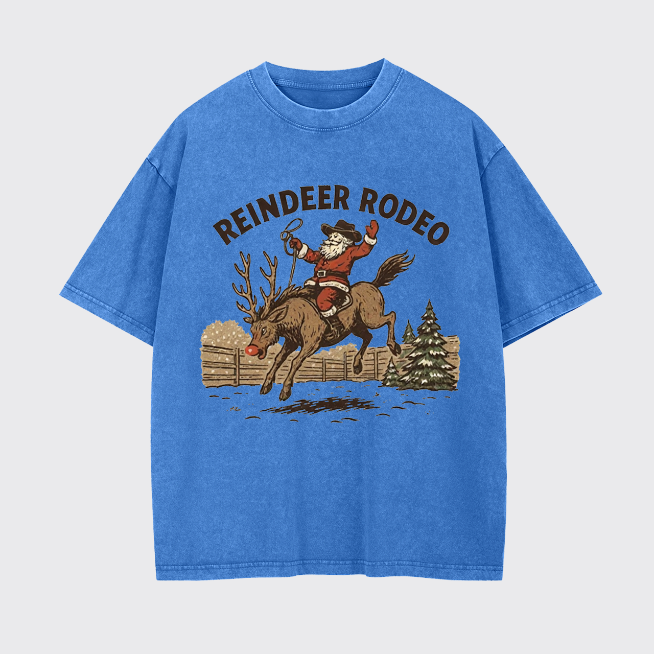 Reindeer Rodeo Santa Cowboy Christmas Garment-dye Tees