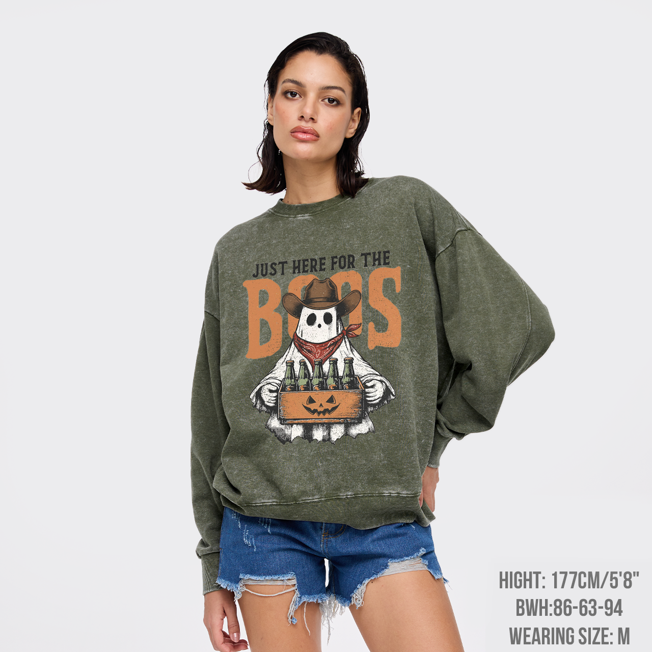 Funny Halloween Just Here For The Boos Washed Sweatshirts