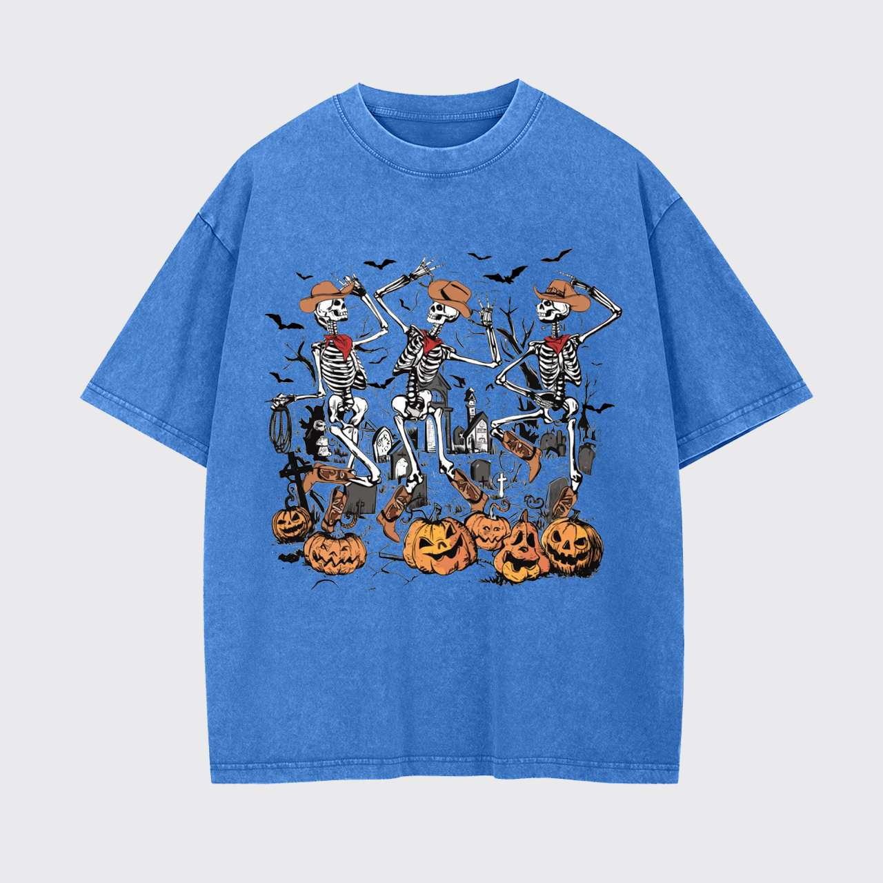 Retro Halloween Skeleton Cowboy Garment-dye Tees