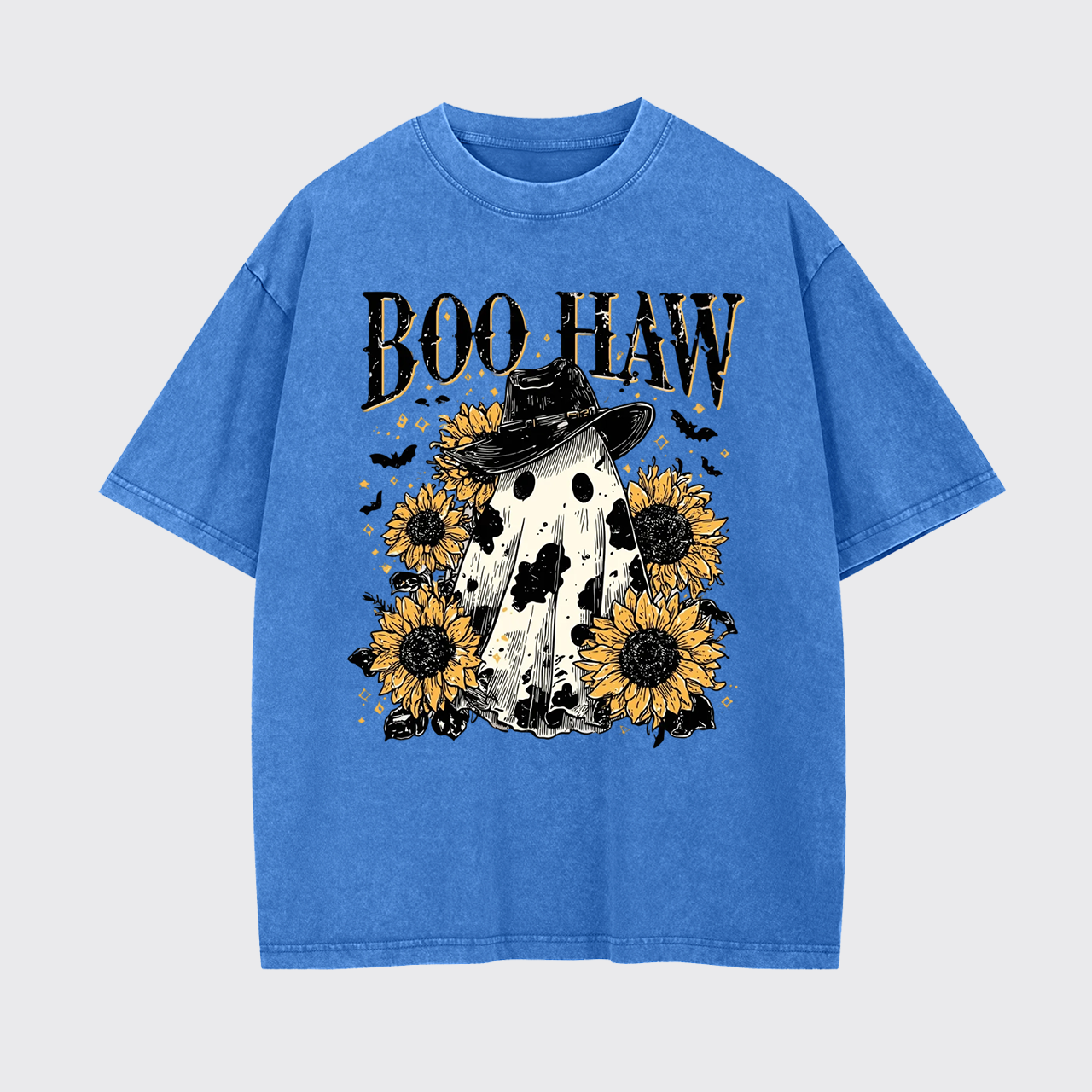 Boo Haw Cow Spot Ghost Western Halloween Garment-dye Tees