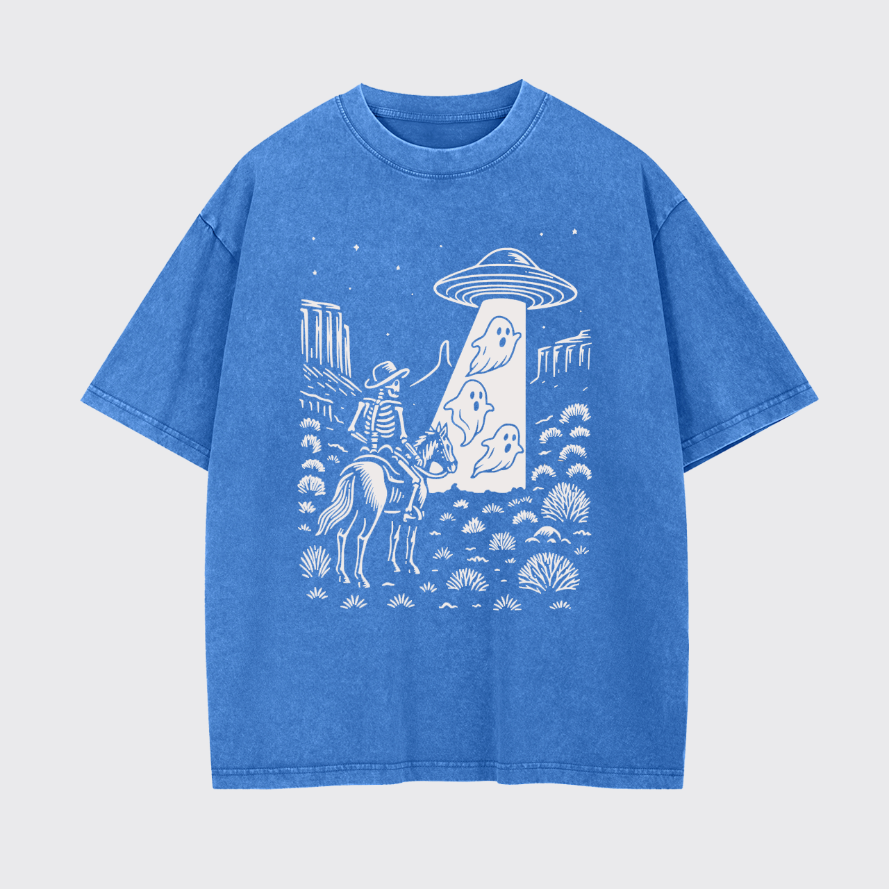 Halloween Ghost Cowboy Skeleton UFO Garment-dye Tees