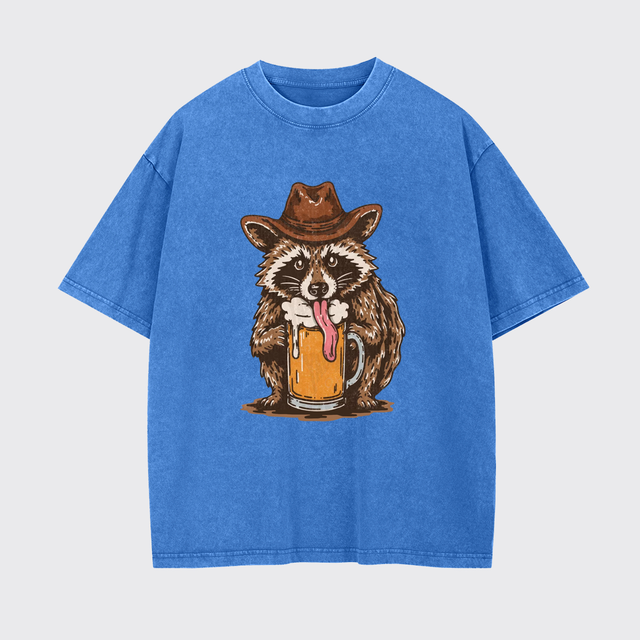 Cowboy Raccoon Western Beer Drinking Garment-dye Tees