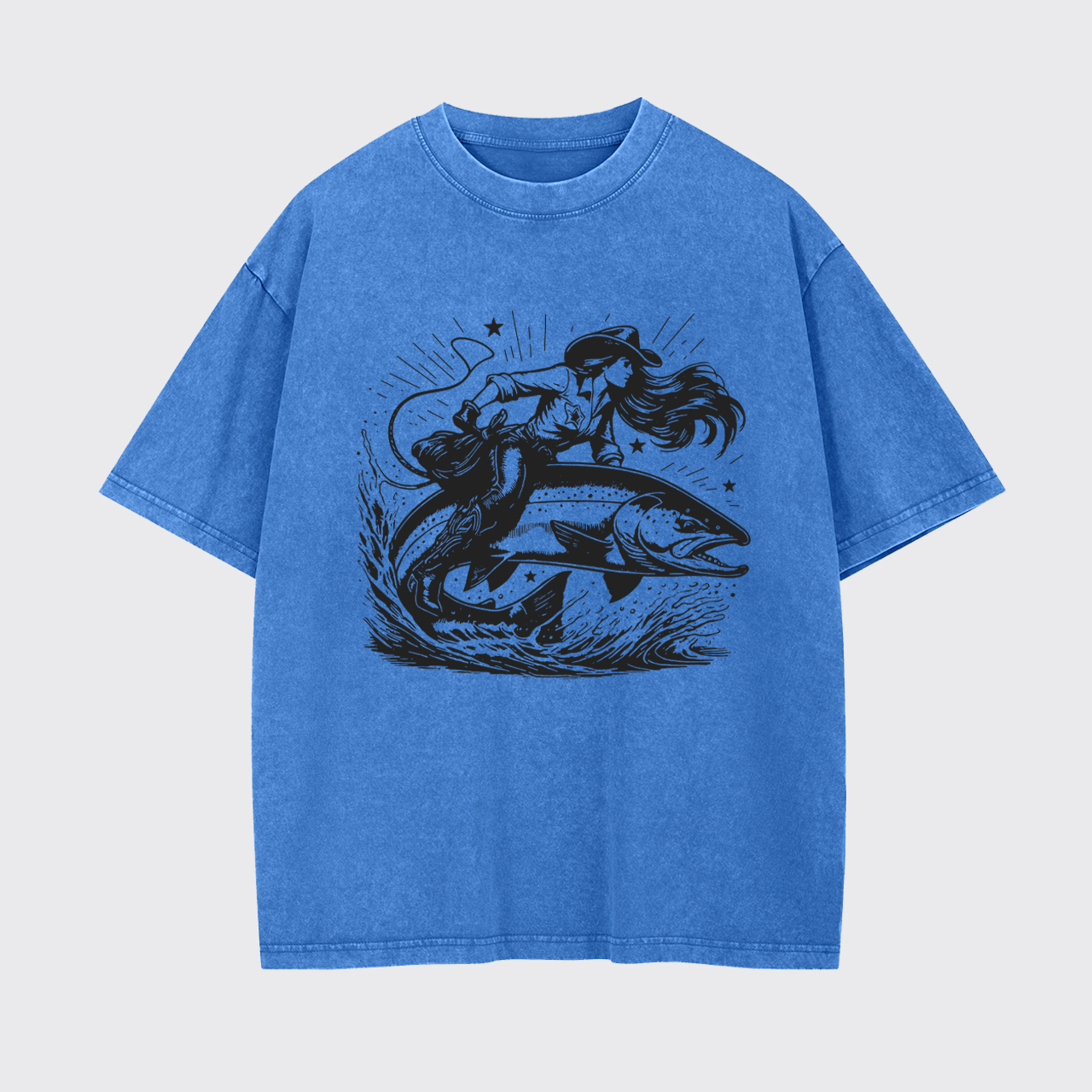 Cowgirl Riding a Fish Garment-dye Tees
