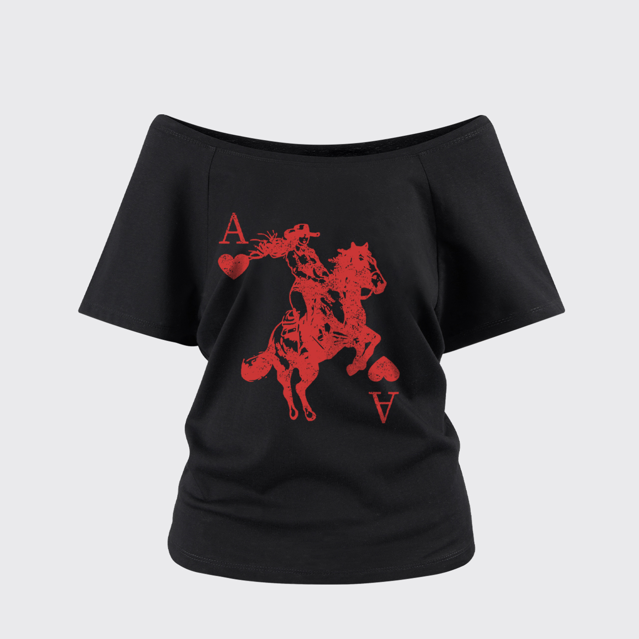 Heart Playing Card Cowgirl Off Shoulder Top