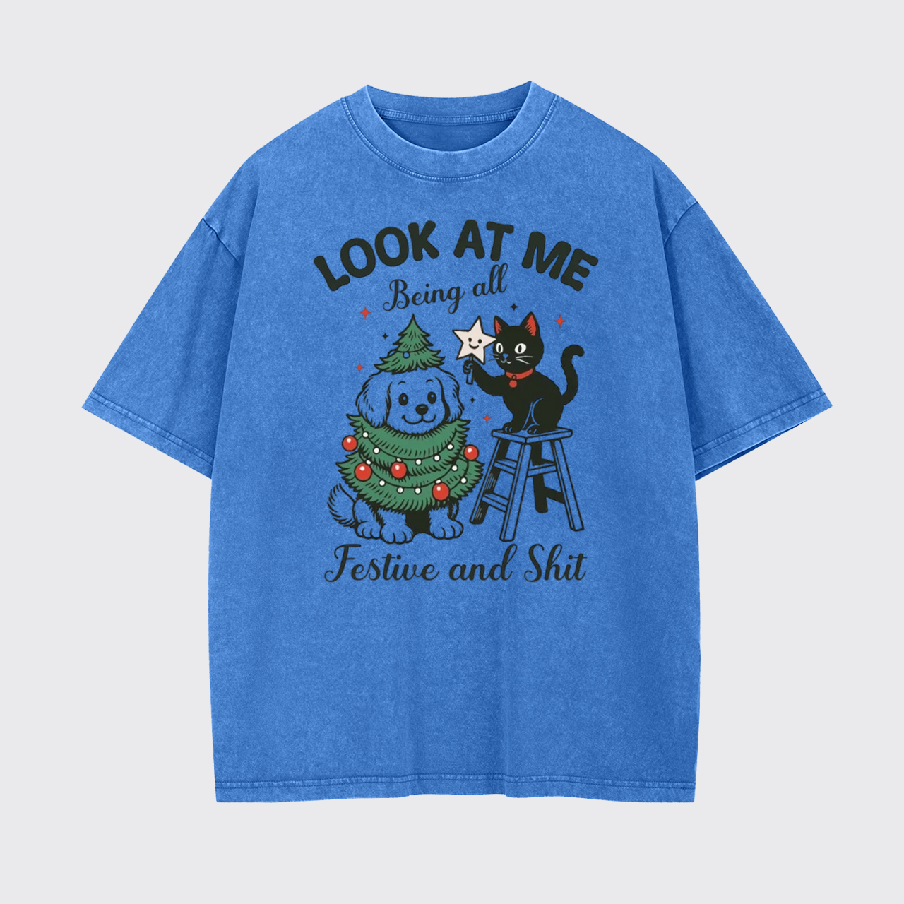 Look At Me Black Cat Christmas Garment-dye Tees