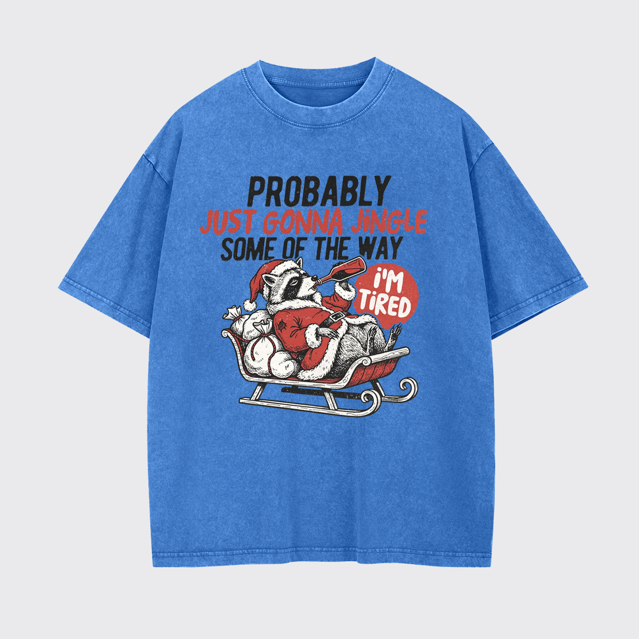 Humorous Christmas Tired Raccoon Garment-dye Tees