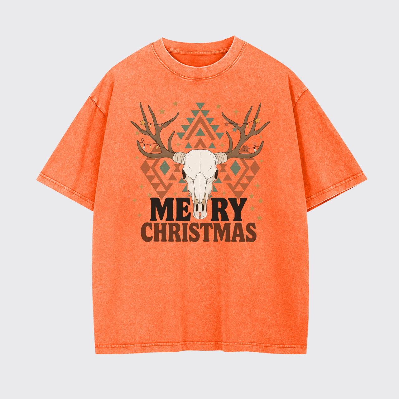 Western Christmas Bull Skull Garment-dye Tees