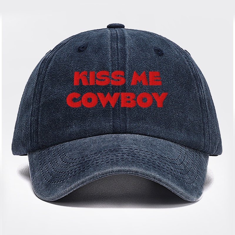 Kiss Me Cowboy Embroidery Washed Hat