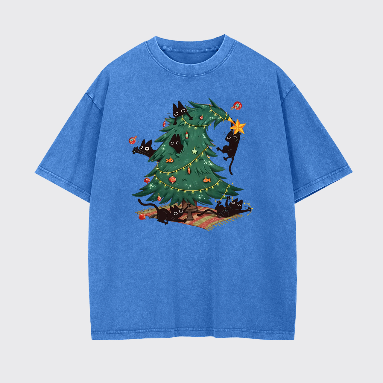 Christmas Tree And Black Cat Garment-dye Tees