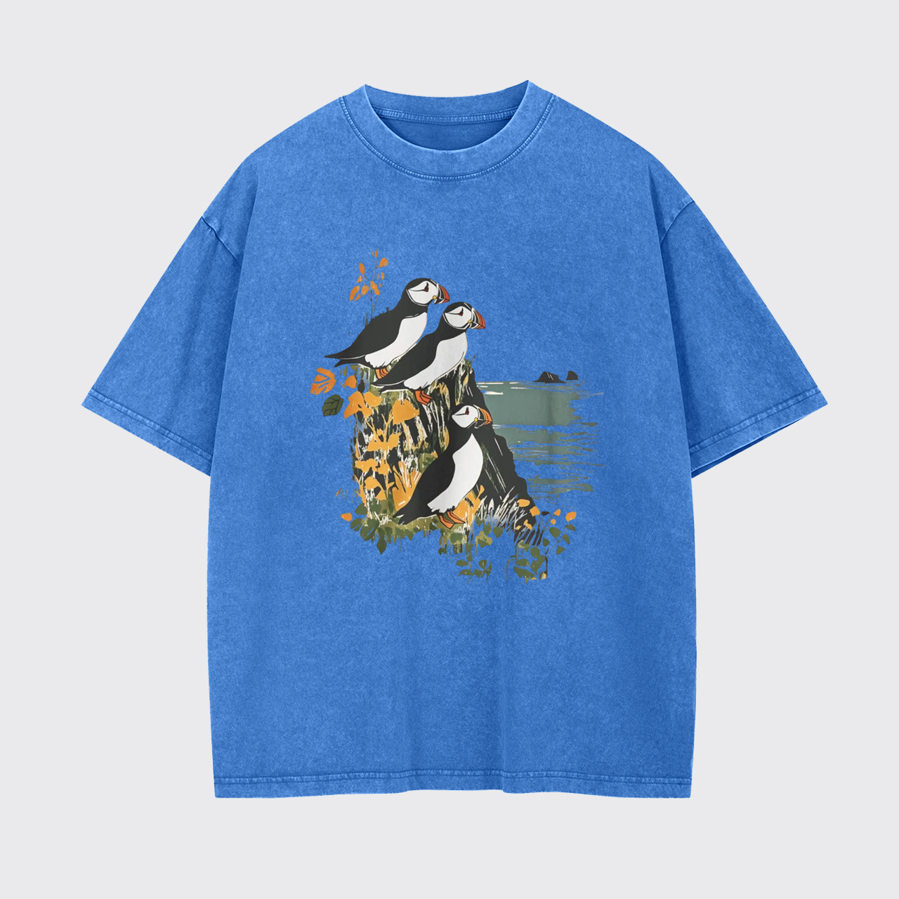 Atlantic Cliffside Puffins Bird Watcher Garment-dye Tees