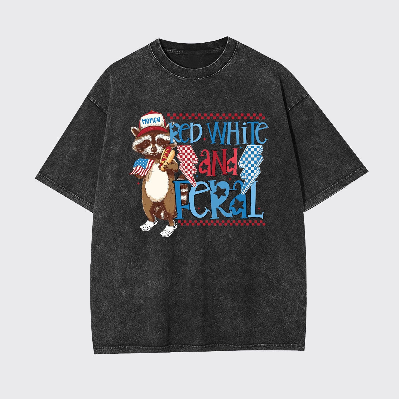 Funny USA-Red White And Feral Garment-dye Tees