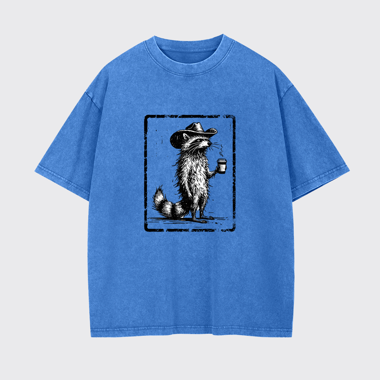 Tired Raccoon Coffee Cowboy Garment-dye Tees
