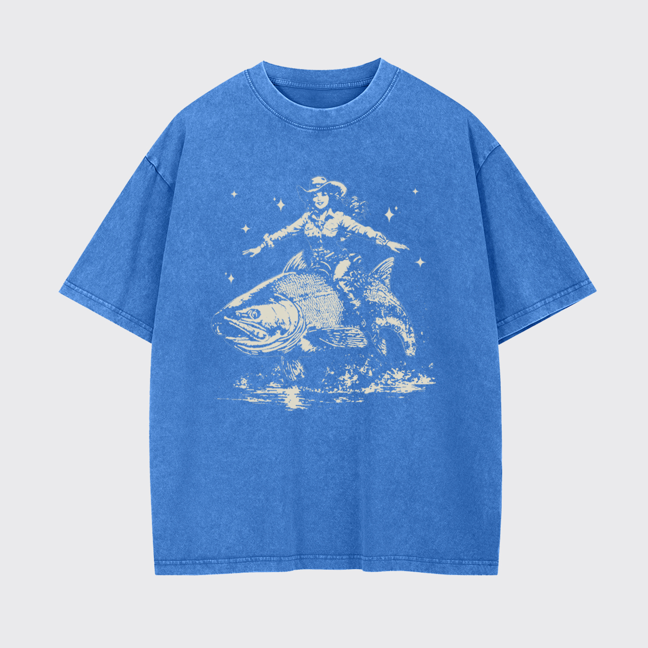Cowgirl Riding A Fish Garment-dye Tees