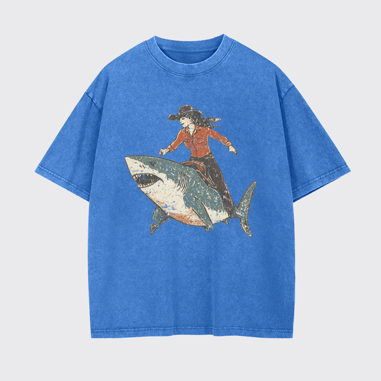 Cowgirl Riding Shark Garment-dye Tees