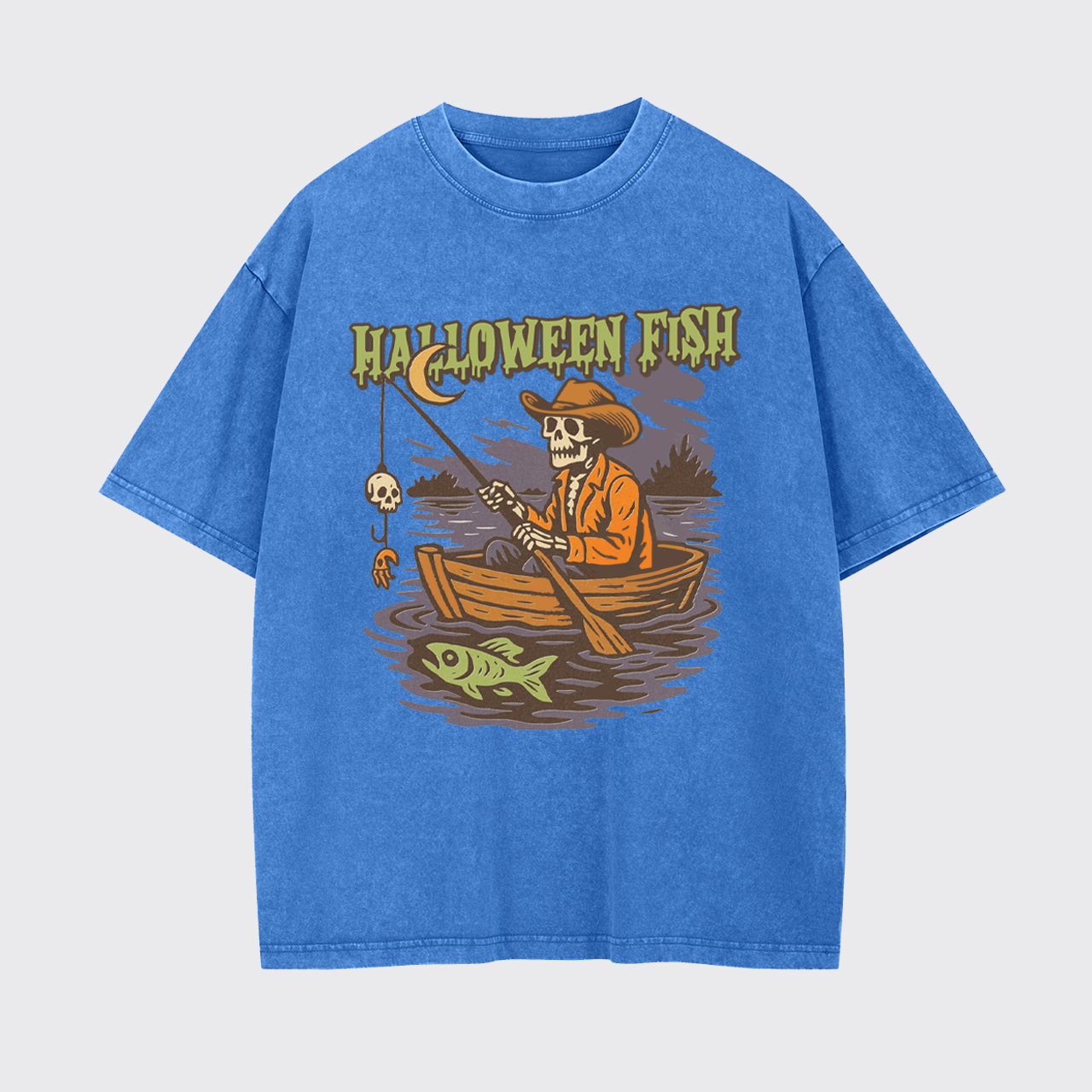 Halloween Fishing Ghost Bait Skeleton Garment-dye Tees
