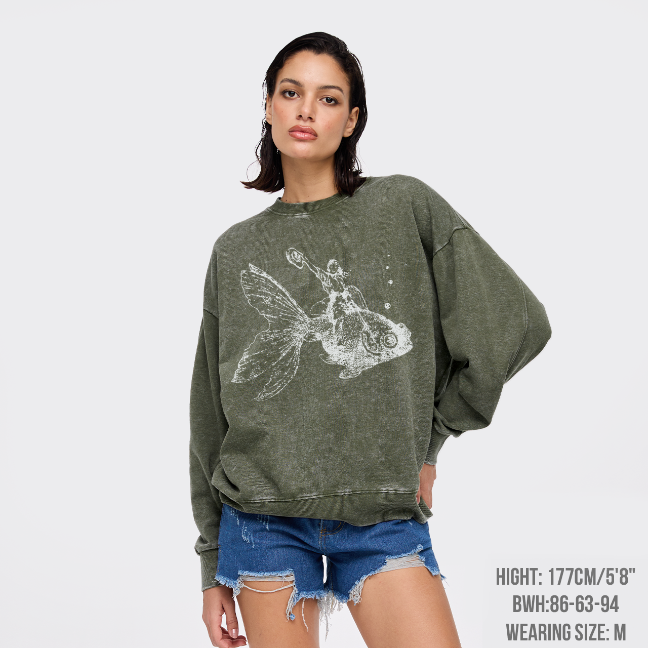 Goldfish-Riding Cowgirl Washed Sweatshirts