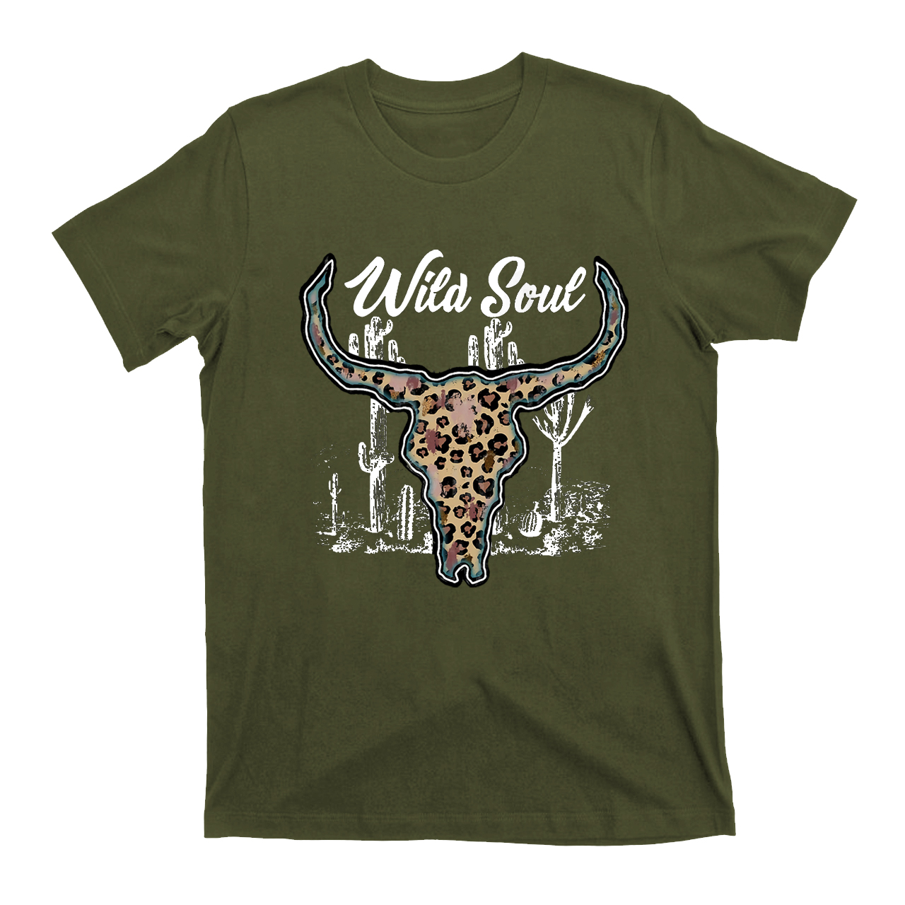 Wild Soul Leopard Printy Bull Skull T-Shirts