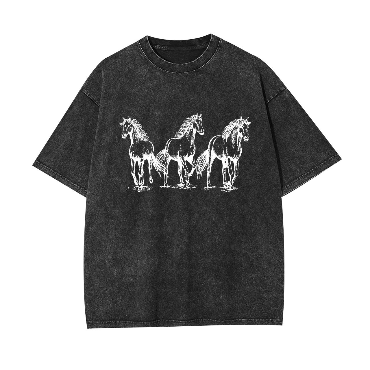 Three Horses Western Cowboy Garment-dye Tees
