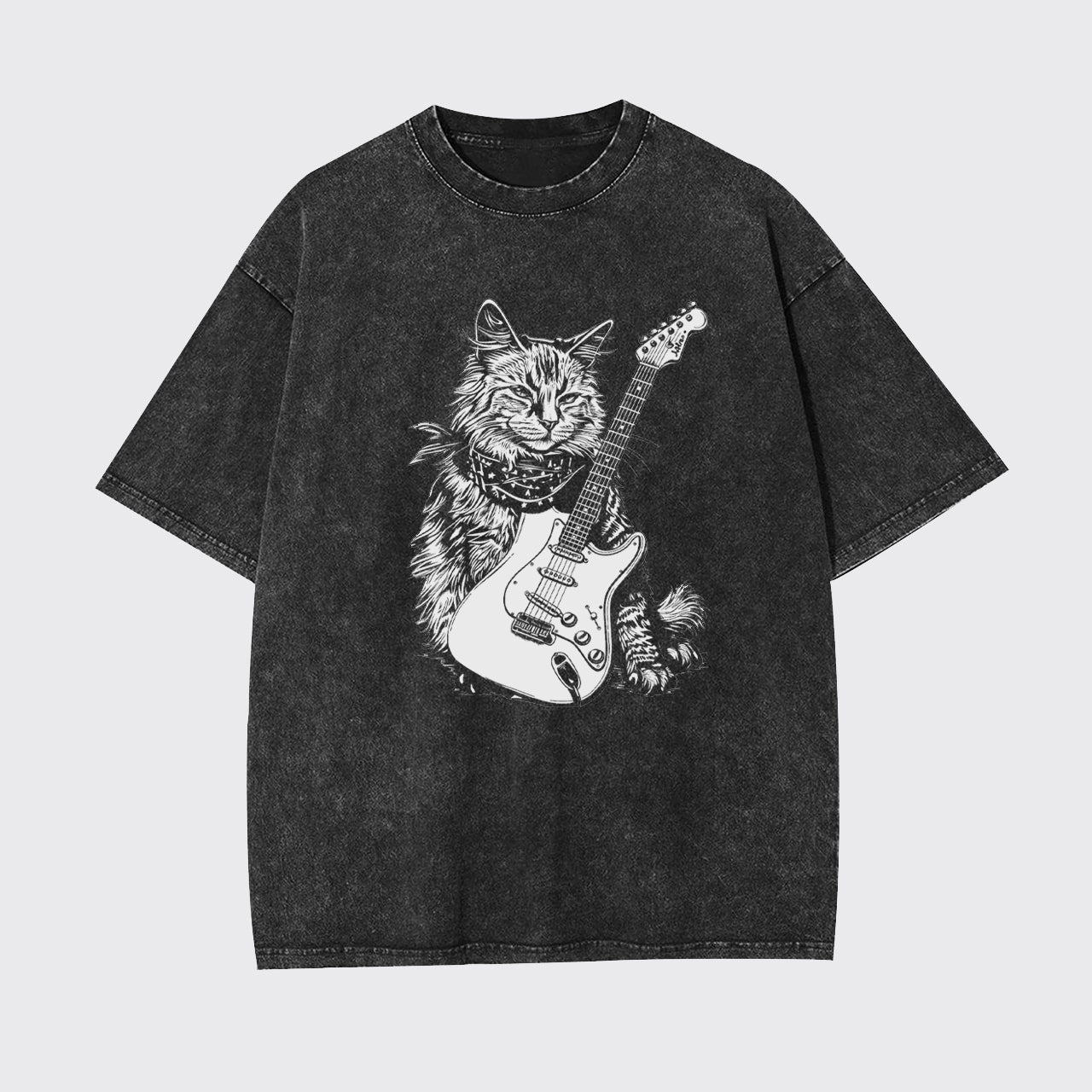 Cat Playing Guitar Punk Rock Garment-dye Tees