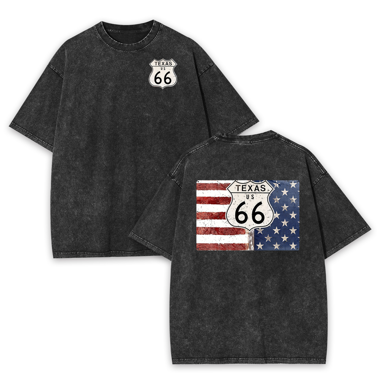 Route 66 Texas With American Flag Garment-dye Tees