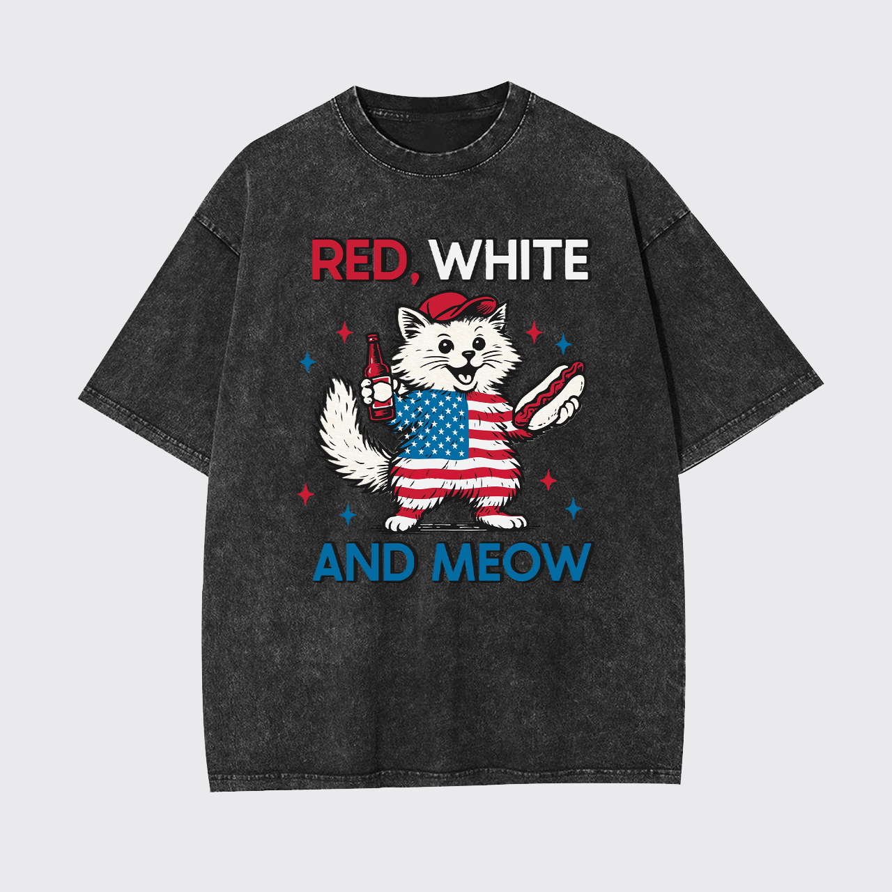 Funny Independence Day-Patriotic Cat Garment-dye Tees