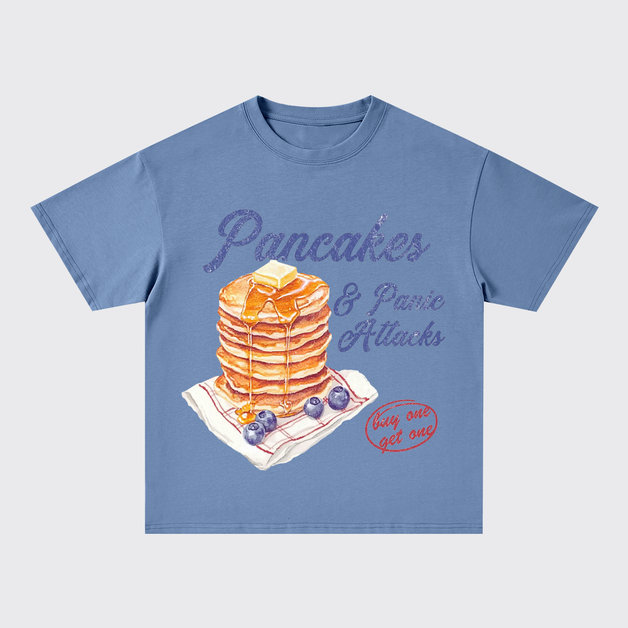 Humorous Retro-Pancakes And Panic Oversize T-Shirts