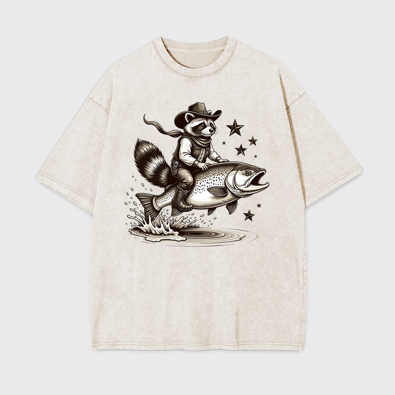Funny Fisher Of Raccoon Cowboy Garment-dye Tees