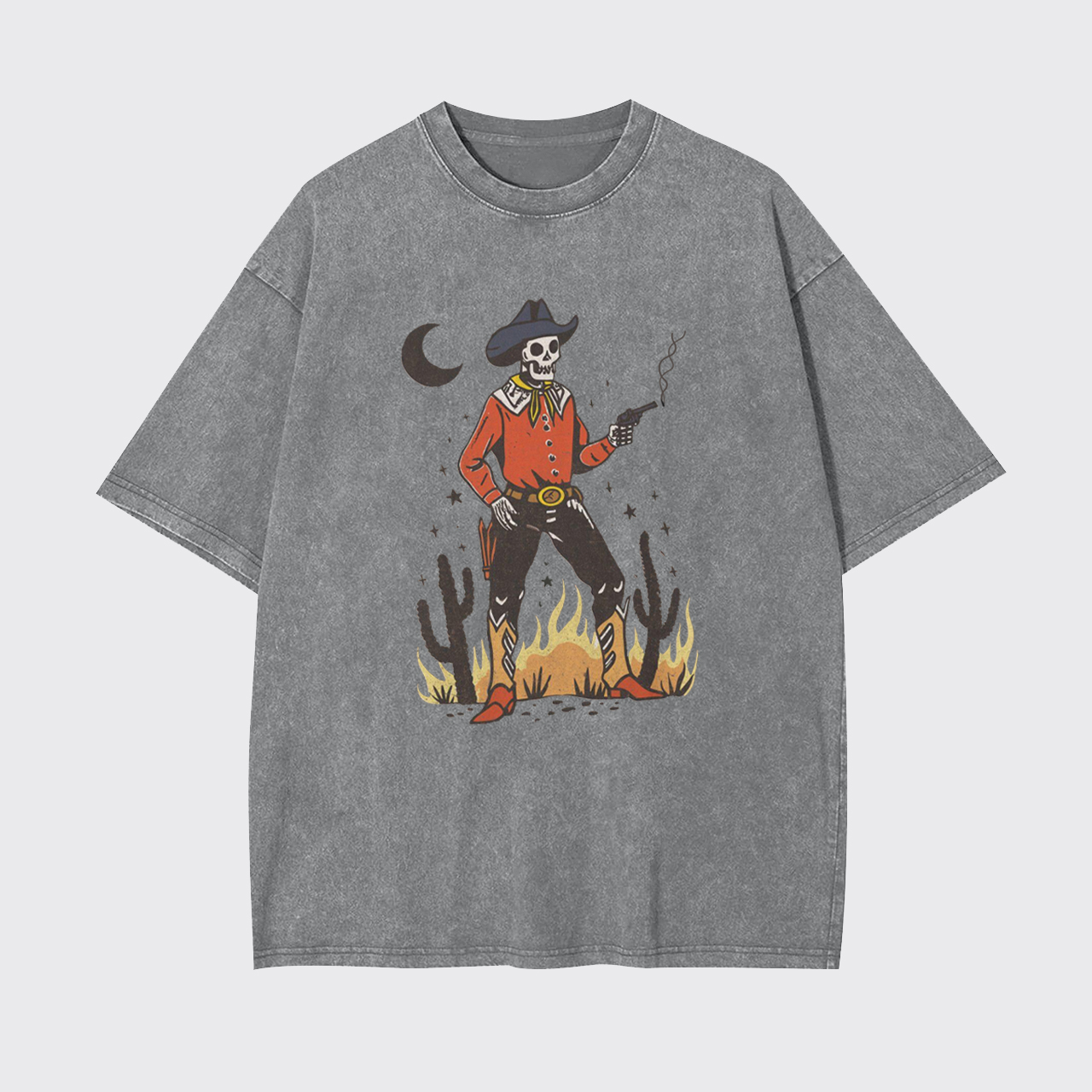 Skeleton Western Halloween Retro Desert Garment-dye Tees