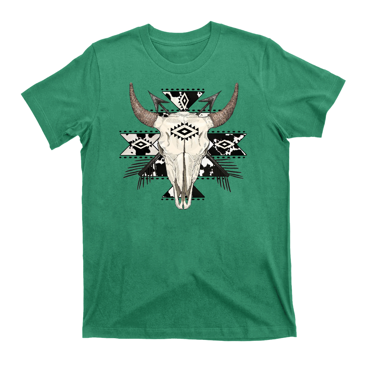Cow Print Aztec Western Bull Skull T-Shirts