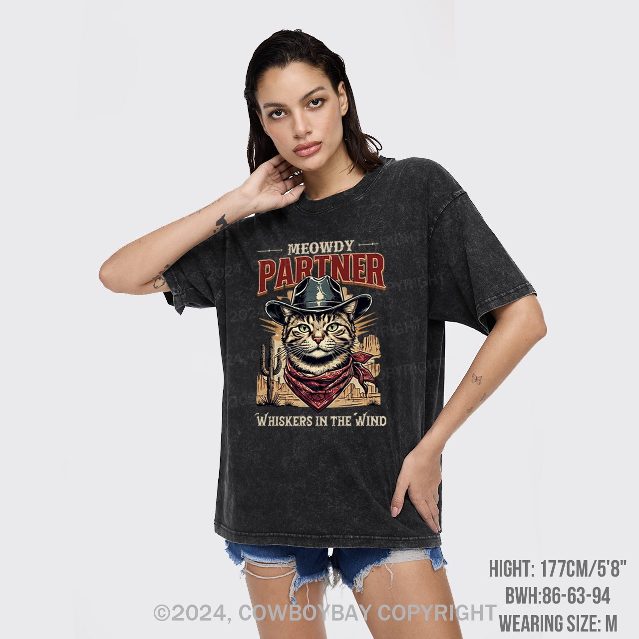 Meowdy Partner Cowboy Cat Garment-dye Tees