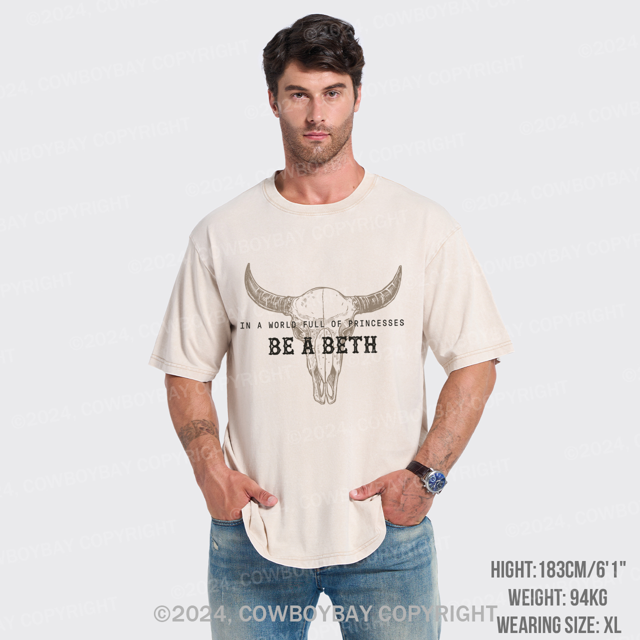 Cowboybay,Boho Cow Skull Garment-dye Tees