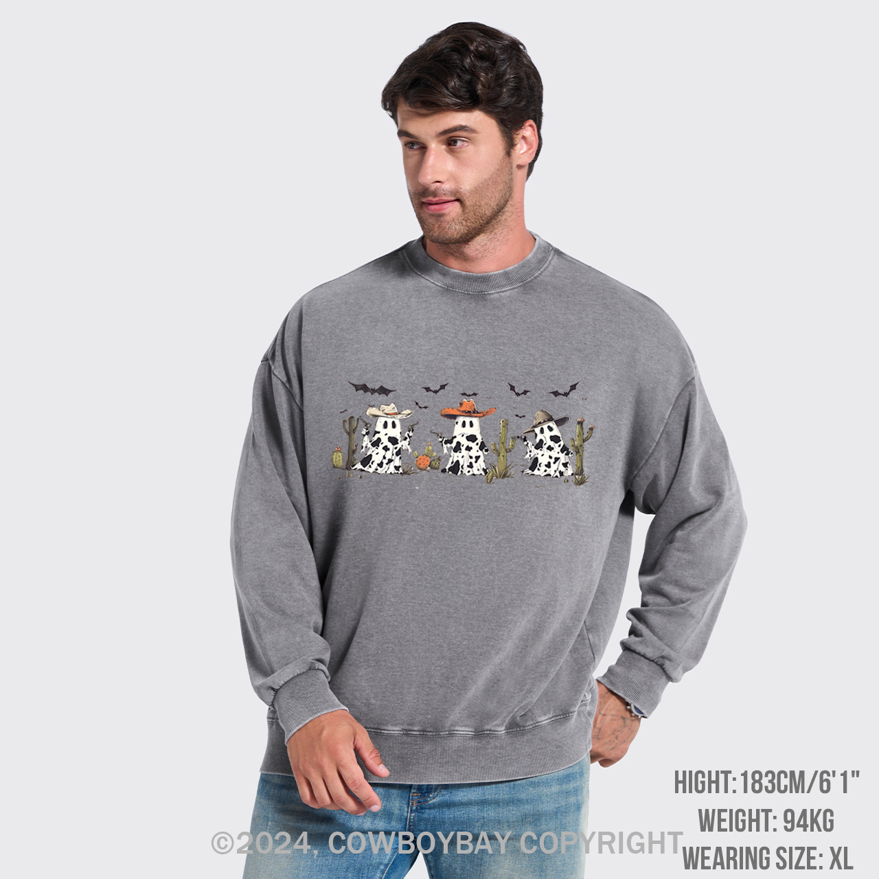 Halloween Ghost Cowboy Washed Sweatshirts