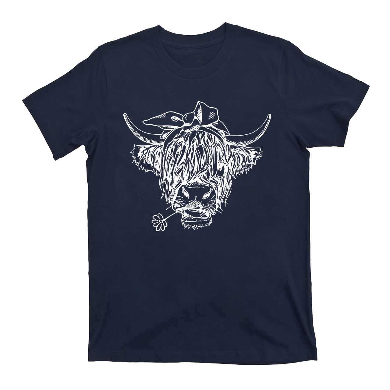 Holding a Daisy in Highland Cow Mouth T-Shirts