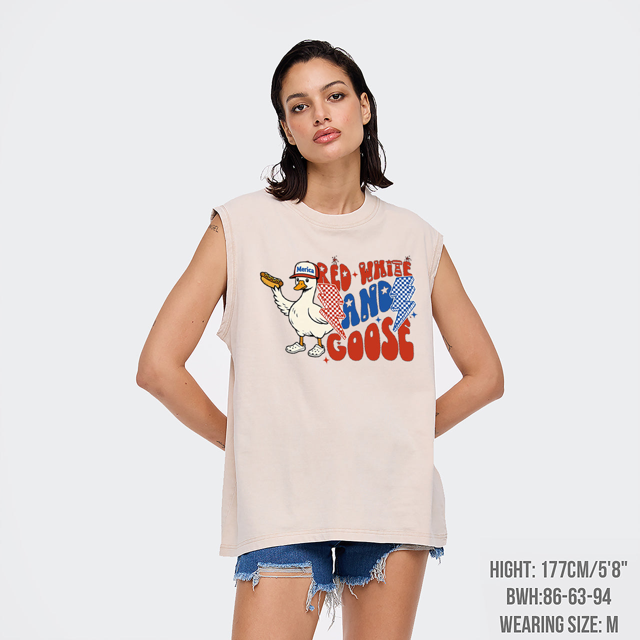 Patriotic Goose-Red White And Goose Washed Tanks