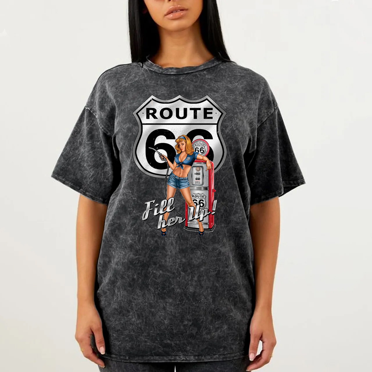 Route 66 Fill Her up Pinup Girl Garment-dye Tees