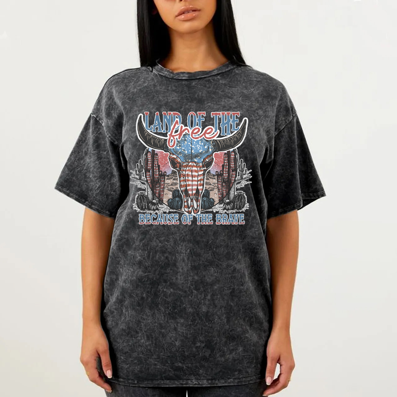 4th Of July And Cow Skull Garment-dye Tees