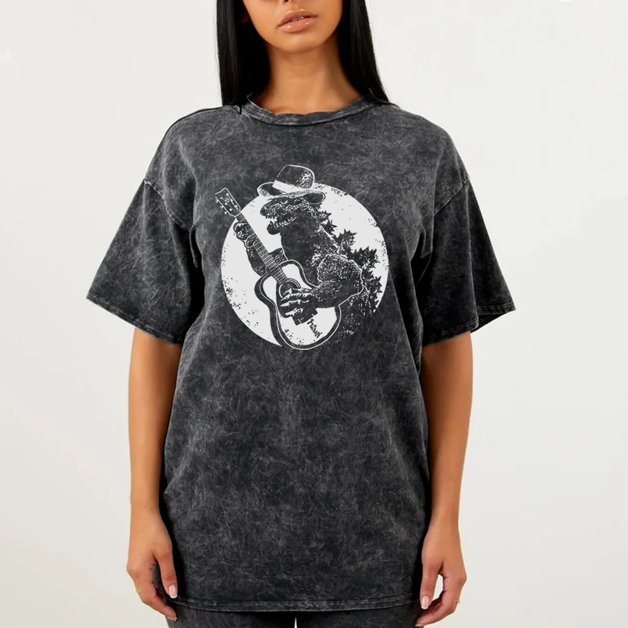 Dinosaur Playing Guitar Garment-dye Tees