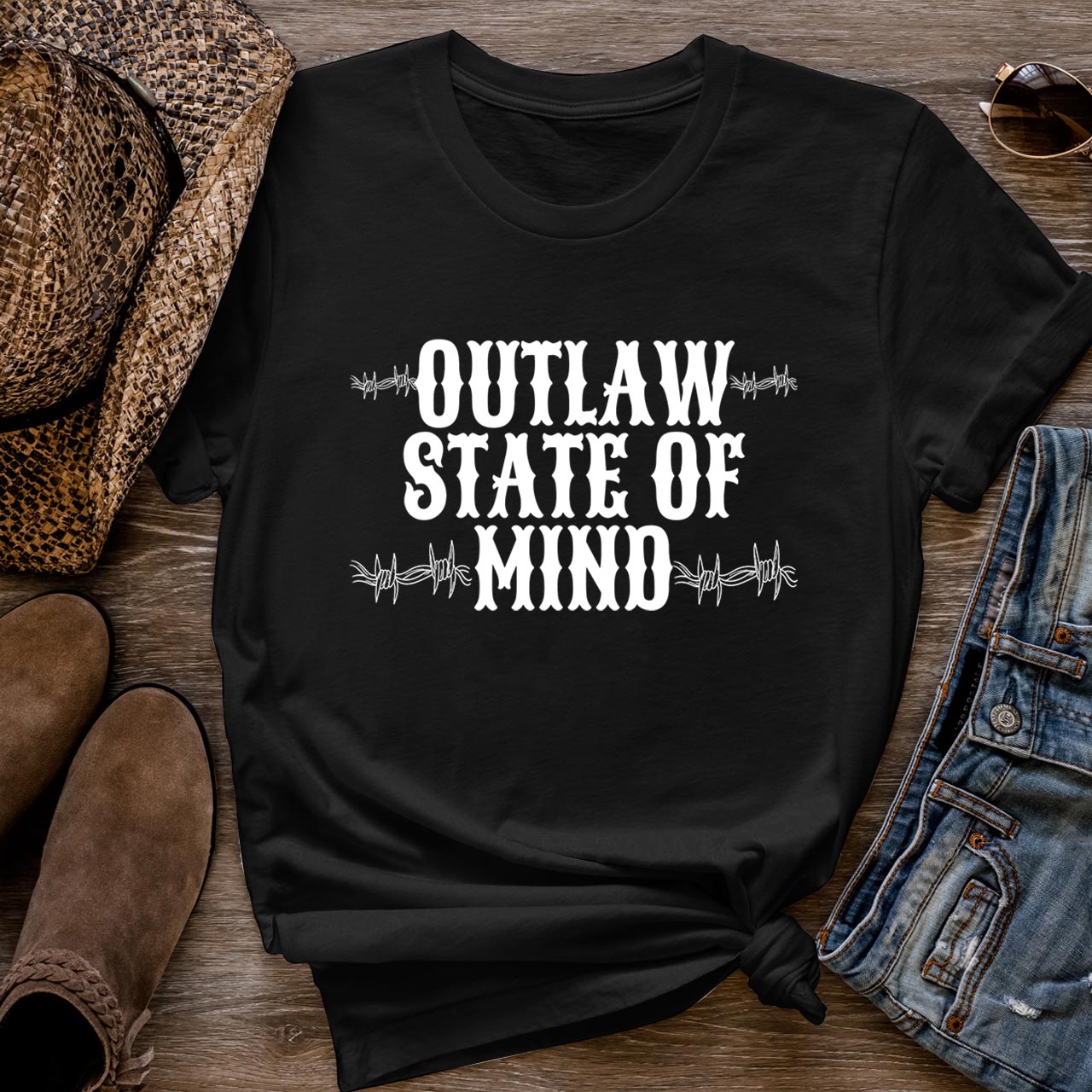Outlaw State Of Mind Cowboy T-Shirts