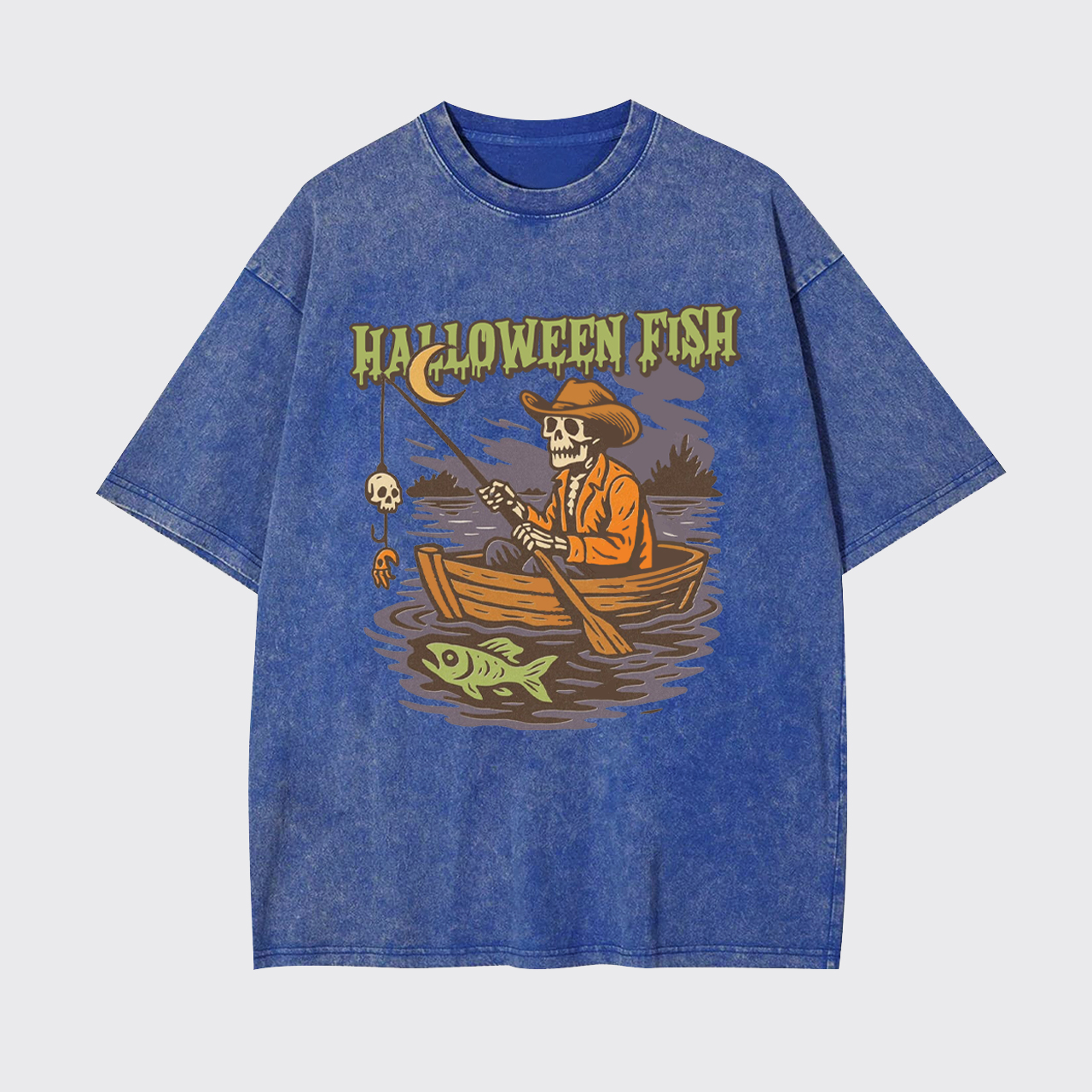 Halloween Fishing Ghost Bait Skeleton Garment-dye Tees