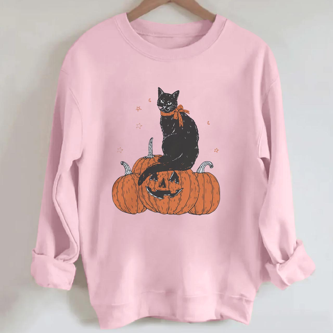 Black Cat On Grimacing Pumpkin  Halloween Sweatshirt