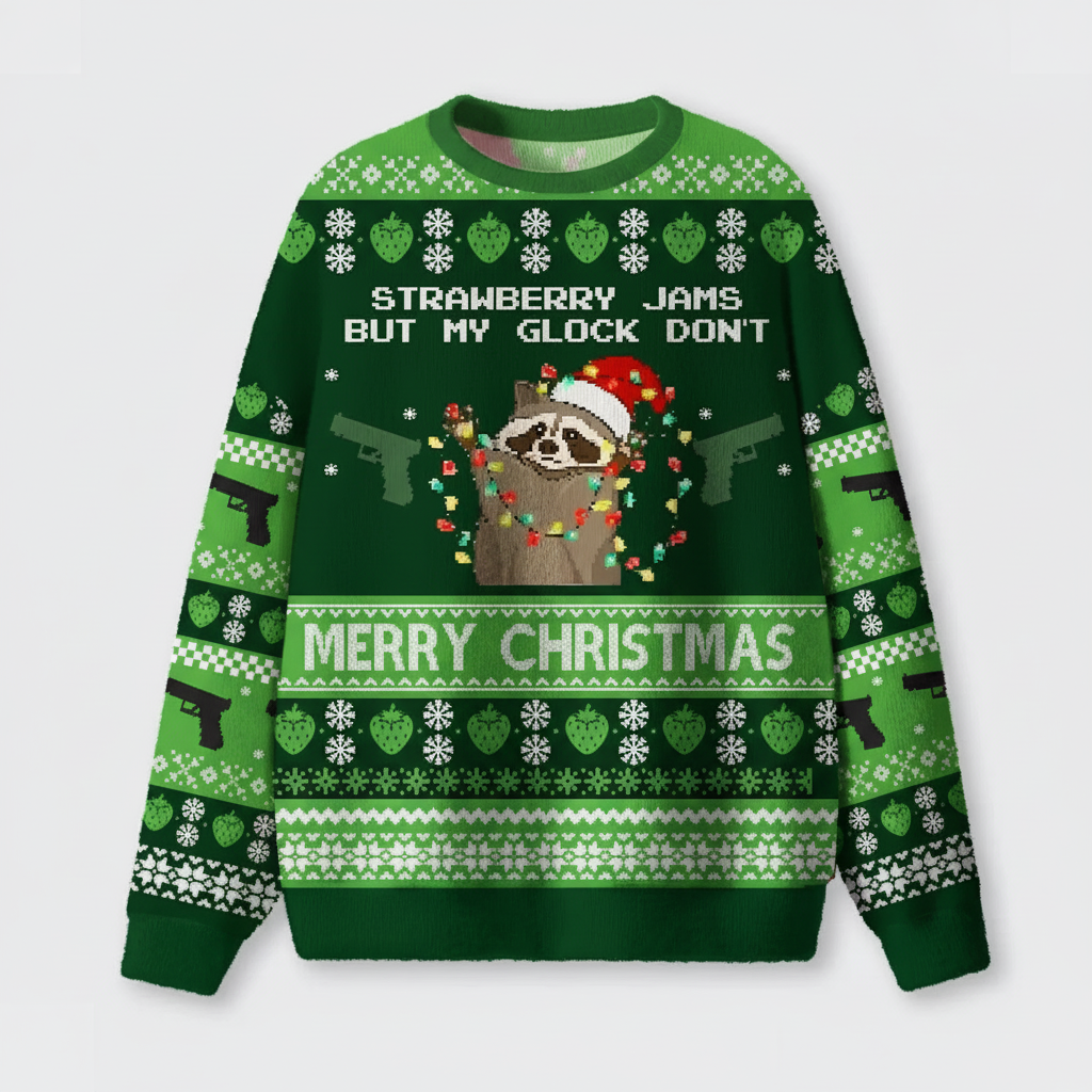 Strawberry Jams But My Glock Don't Ugly Knit Sweatshirt