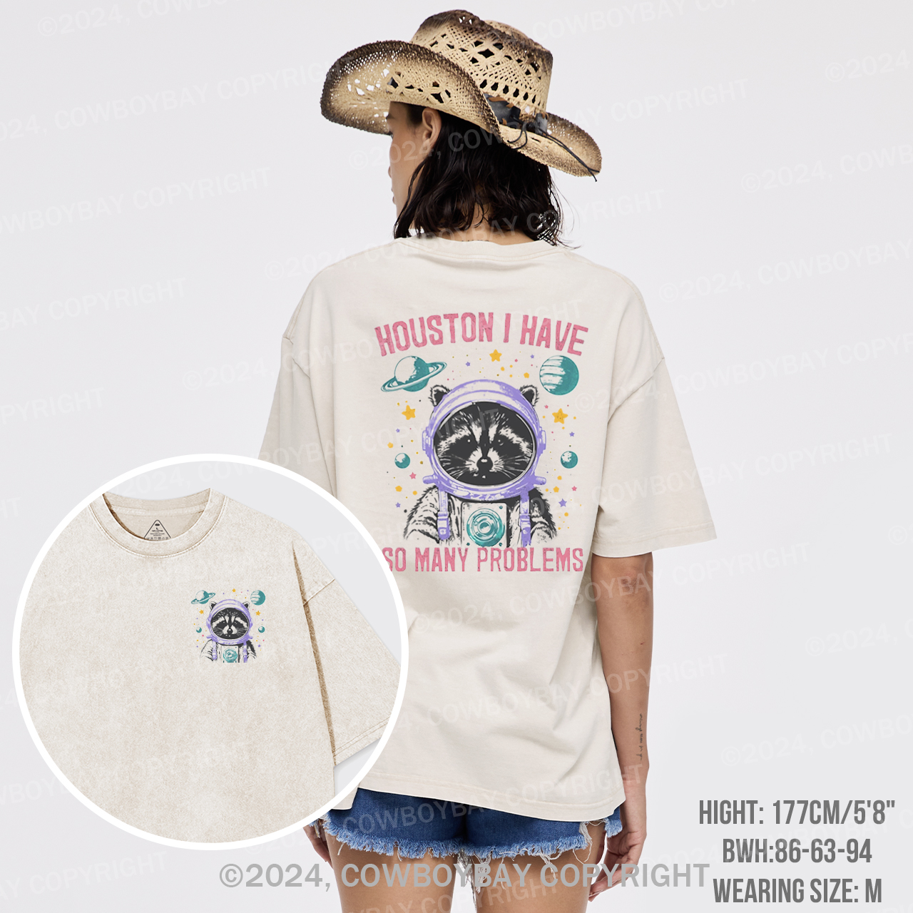 Funny Raccoon In Space Garment-dye Tees