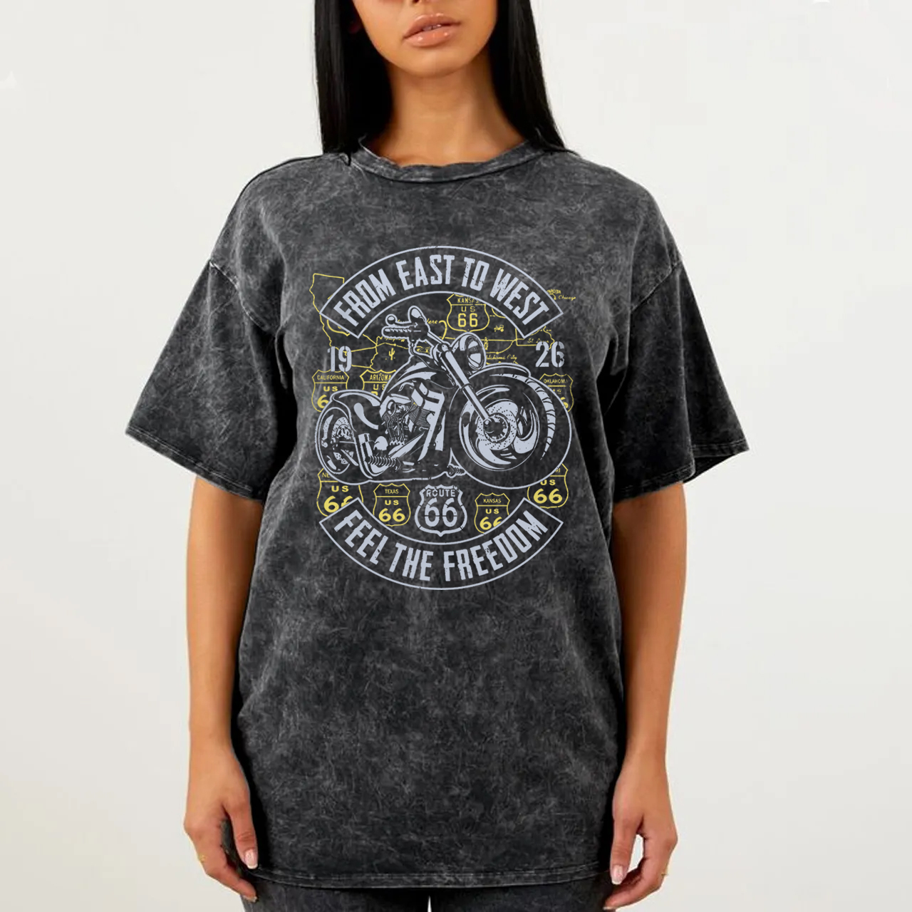 Route 66 From East To West Biker Garment-dye Tees