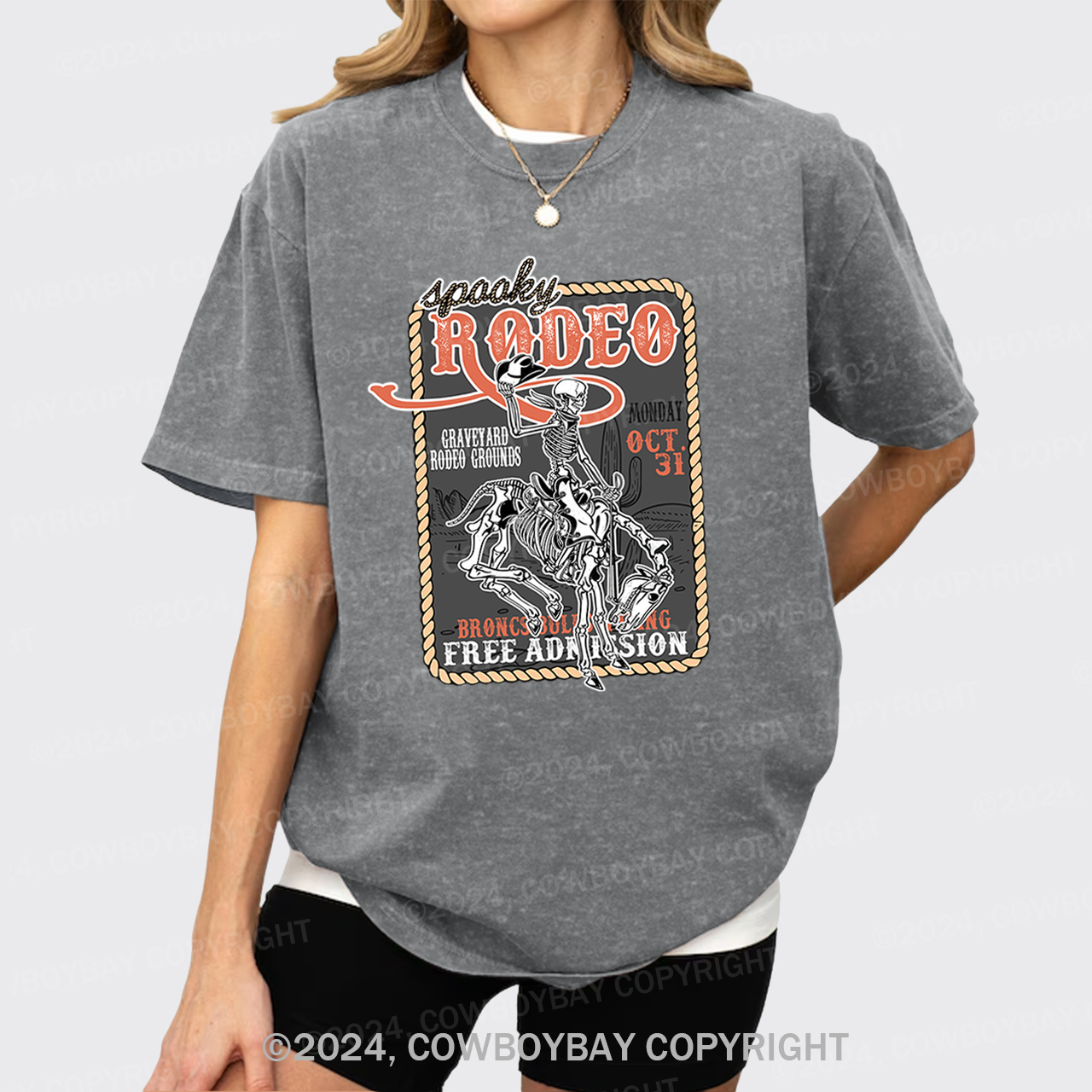 Funny Skeletons In Weird Rodeo Garment-dye Tees